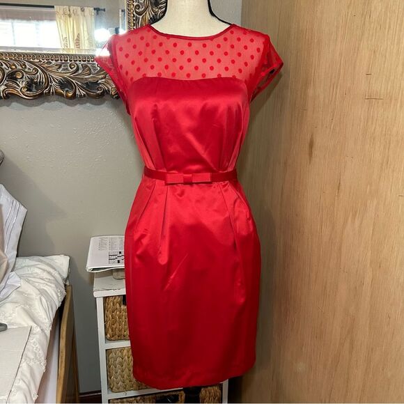 Kate Young for Target Retro Red Dress Ribbon Belt Sheer Detail Sweetheart Sz 4 - Picture 1 of 14